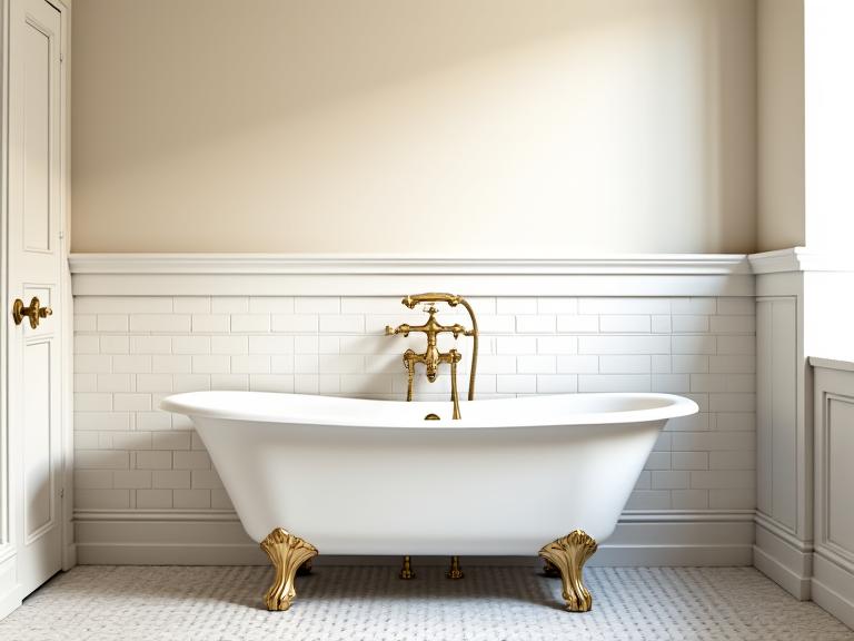 A classically elegant bathroom with a clawfoot tub and subway tiles.