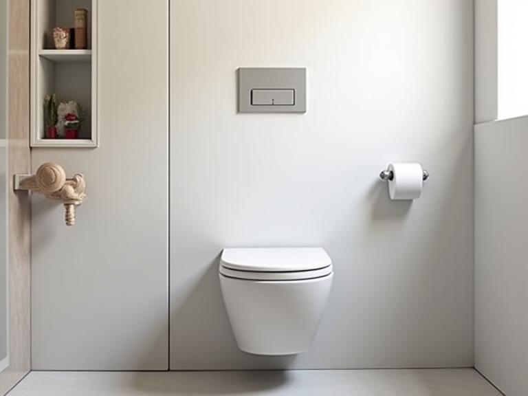 A smart, compact bathroom with a wall-hung toilet and clever storage.